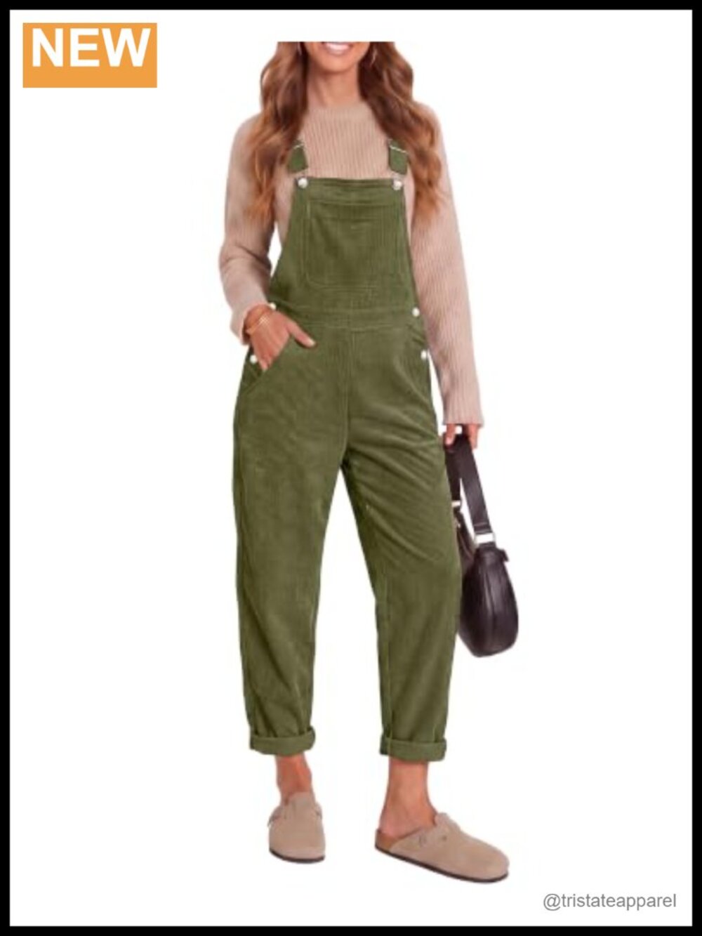 Corduroy Bib Overalls Adjustable Straps High Waist Jumpsuit with Pockets